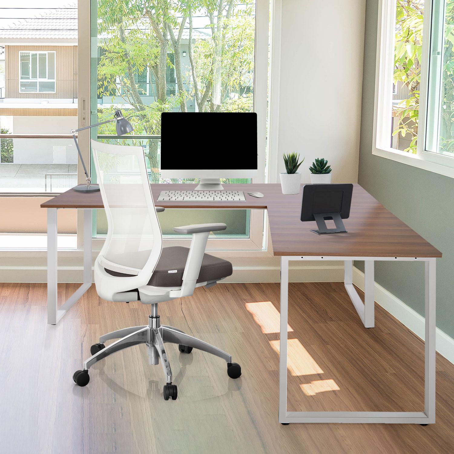 Eckschreibtisch Workspace XL I B: 180 cm Weiß/Walnuss Dekor - Walnussfarben/Weiß, Basics, Holzwerkstoff/Metall (180/180/75,5cm) - MID.YOU