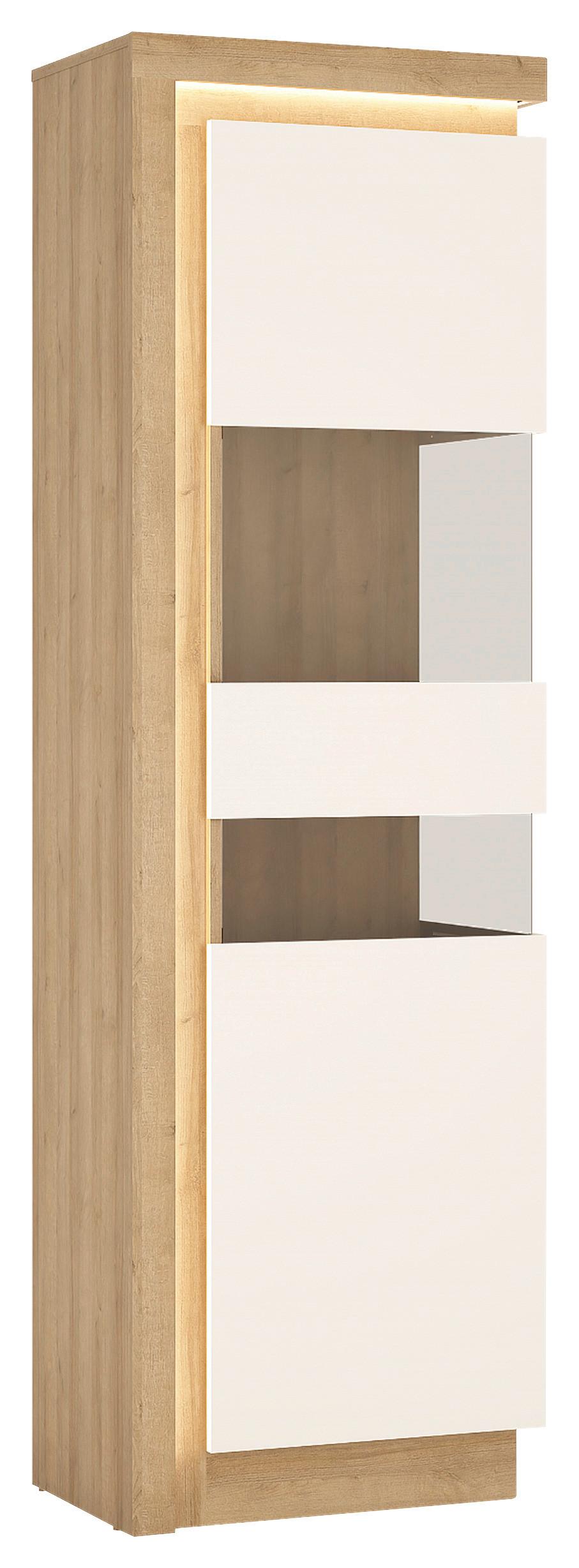 Vitrin Lyon Hell 60/198 Cm - tölgyfa/magasfényű fehér, Trend, faalapú anyag/Üveg (59,7/198,1/42cm)