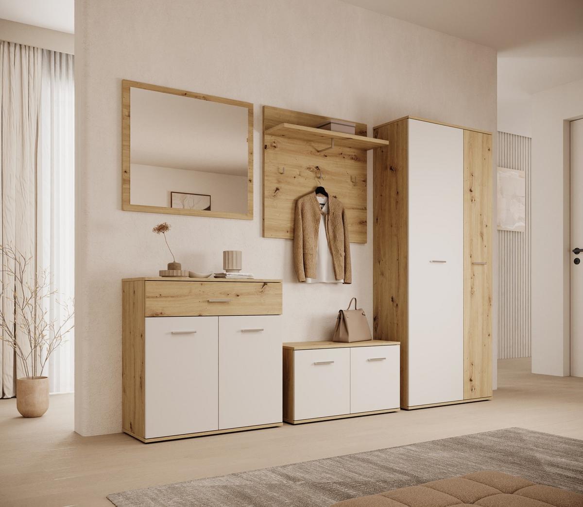 Garderobe Eva 5-teilig Anthrazit/eiche Artisanb:260cm - Anthrazit/Eiche Artisan, Design, Glas/Holzwerkstoff (260/190/35cm) - MID.YOU