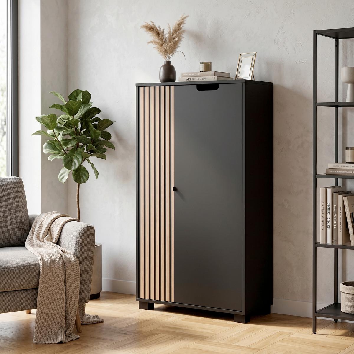 HIGHBOARD Schwarz/Eichefarben B: 59,8 cm - Eichefarben/Schwarz, Design, Holzwerkstoff (59,8/124/19,55cm) - MID.YOU