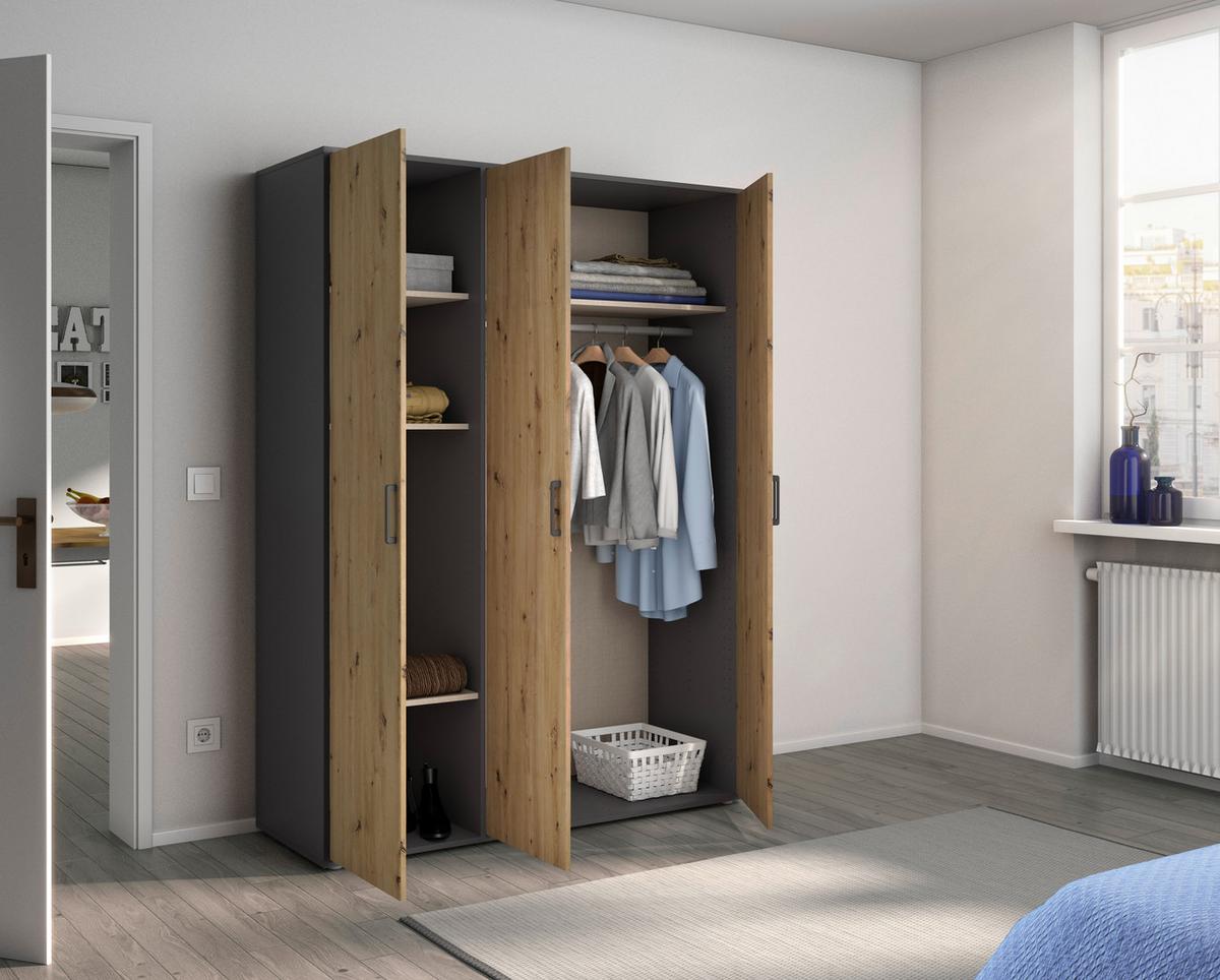 Drehtürenschrank Voyager Grau,eiche Artisan B: 140 cm - Eiche Artisan/Grau, MODERN, Holzwerkstoff (140/194/53cm) - Rauch Möbel
