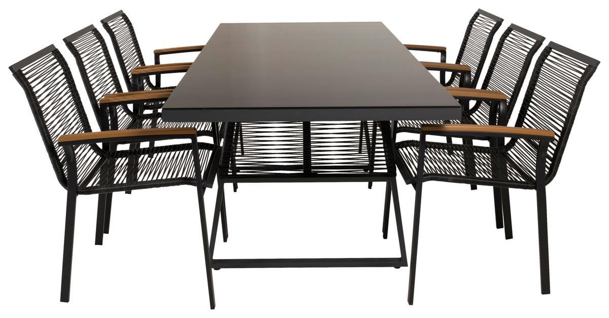 Gartensessel Stapelbar Dallas Stahl - Schwarz/Akaziefarben, KONVENTIONELL, Holz/Kunststoff (57/83,5/63,5cm) - Gardenson