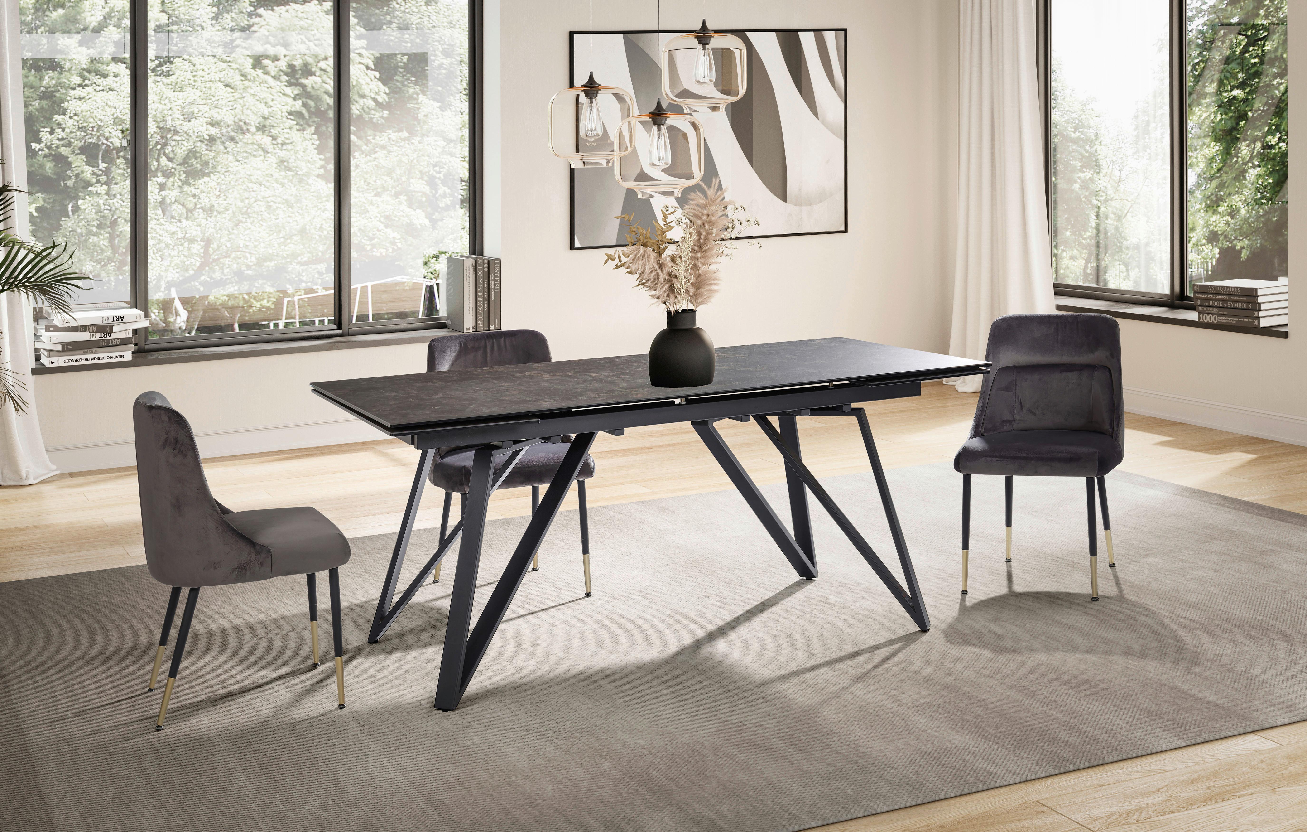 Esstisch Schwarz L: 180 cm - Schwarz, Design, Keramik/Metall (180/95/76cm) - MID.YOU