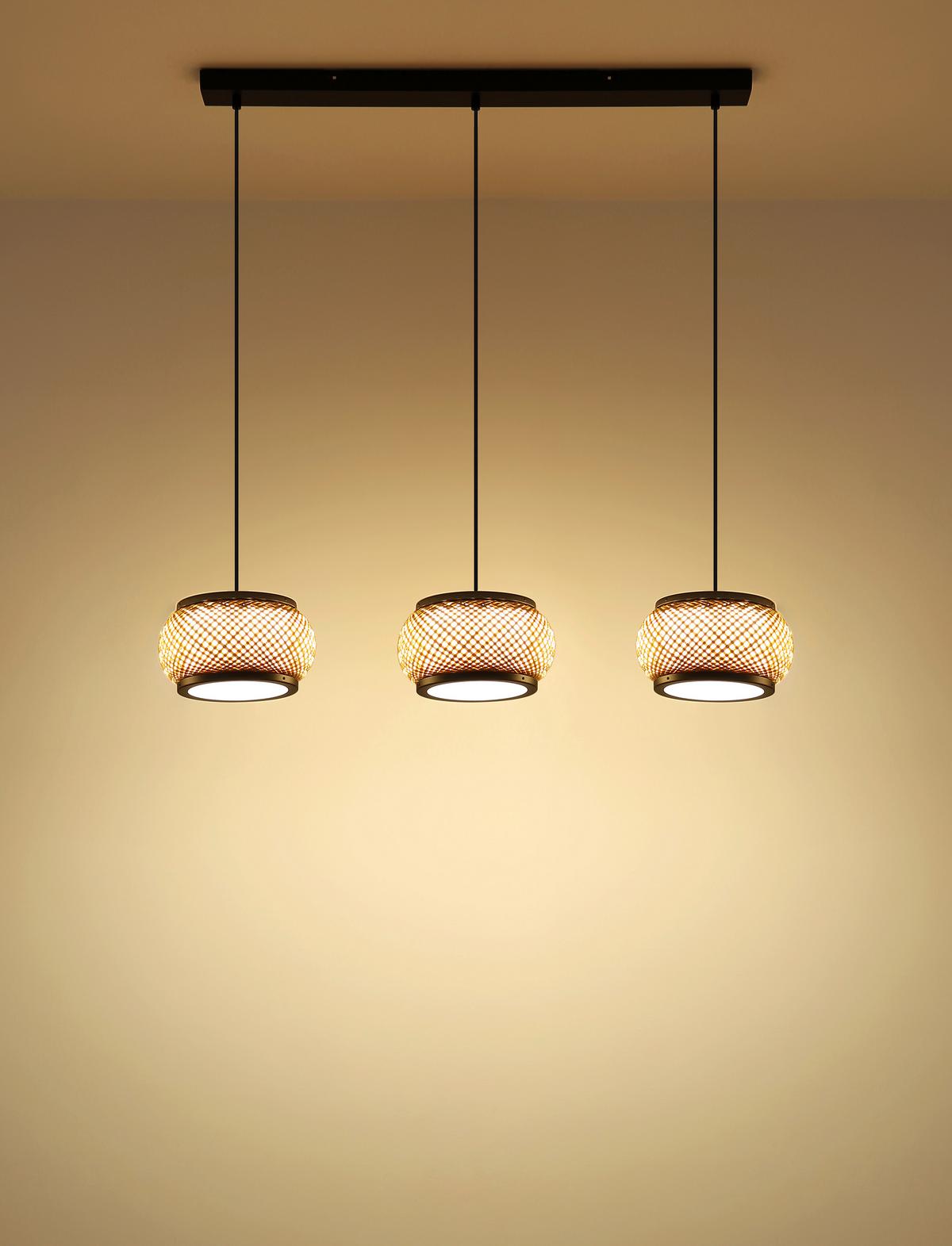 Led-hängeleuchte Memory-Funktion - Schwarz/Naturfarben, Design, Holz/Kunststoff (92/22/120cm) - Globo