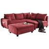 Ecksofa Inkl. Kissen + Hocker Lea, Polyester-Nylon - Beere/Schwarz, Basics, Holzwerkstoff/Textil (248/176cm) - MID.YOU
