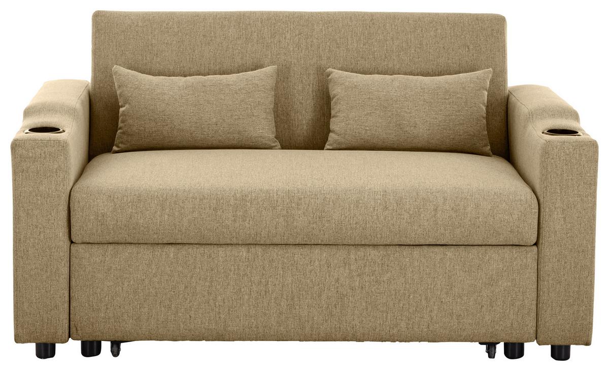 Schlafsofa Athen Khaki B: 150 cm - Khaki/Schwarz, Basics, Textil/Metall (150/91/85cm) - P & B
