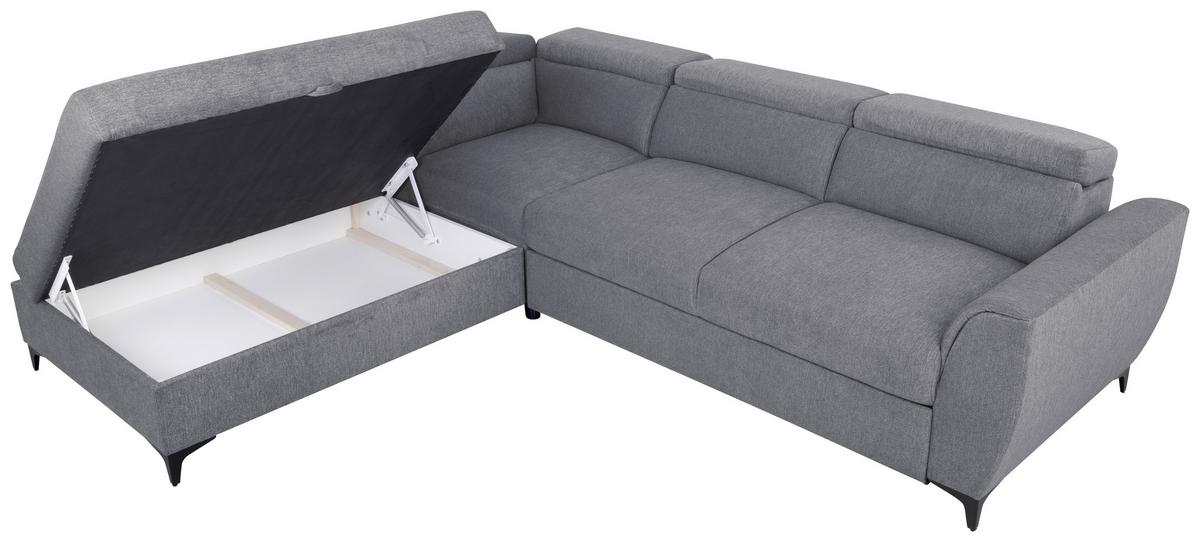 Ecksofa mit Bettkasten Lapis Velours Creme - Dunkelgrau/Schwarz, KONVENTIONELL, Textil (217/255cm) - MID.YOU