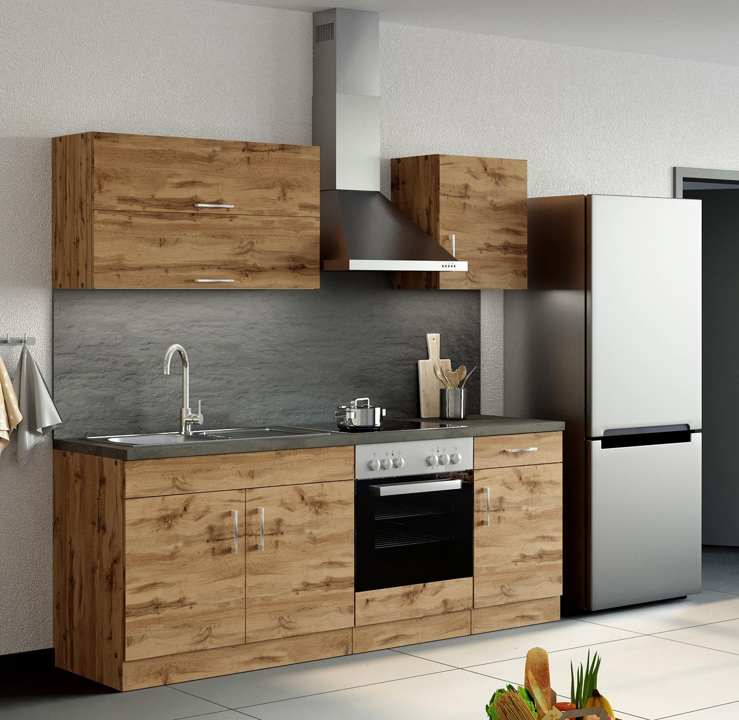 Küchenzeile Sorrento ohne Geräte 210 cm Eichefarben - Schieferfarben/Eiche Wotan, MODERN, Holzwerkstoff (210cm) - Held