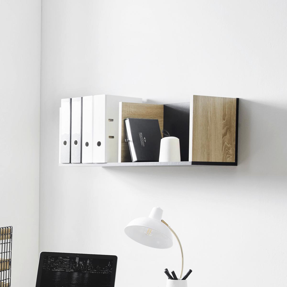 Nástěnný regál LORI - černá/přírodní barvy, Moderní (80/29,5/29,5cm) - Bessagi Home