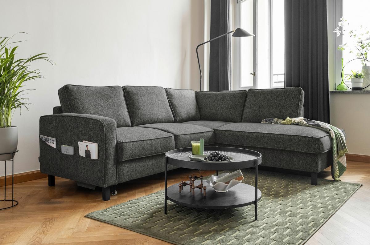 Ecksofa Molly Dunkelgrau S: 233x198 cm - Dunkelgrau/Schwarz, Textil (233/198cm) - MID.YOU