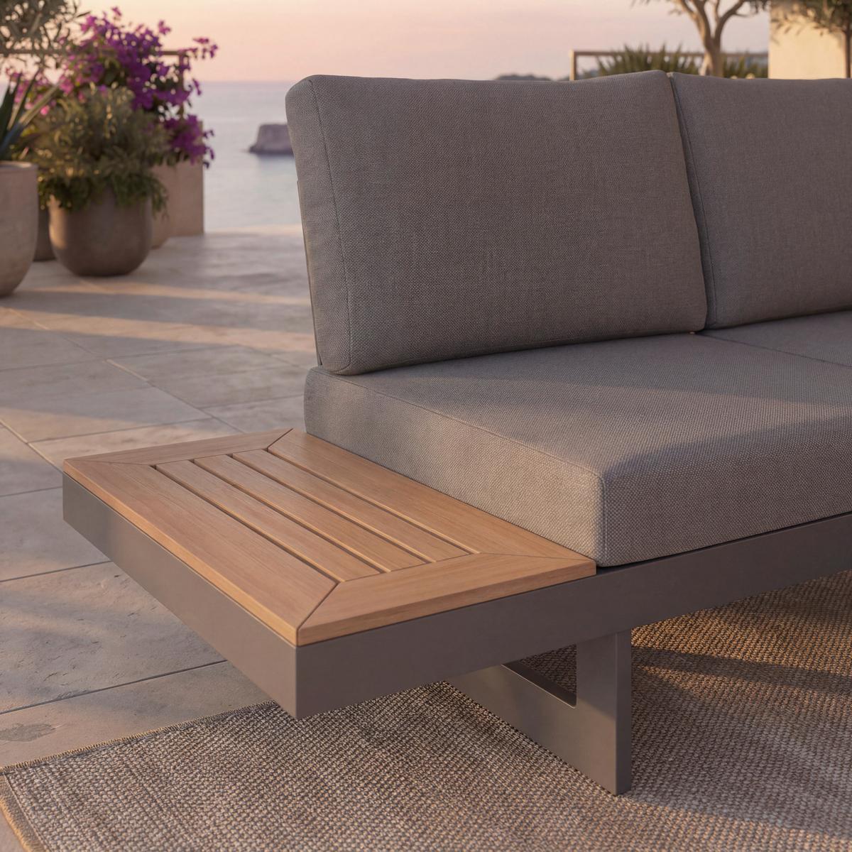 TERASOVÁ SEDACÍ SOUPRAVA SABRINA - šedá/tmavě šedá, Moderní, kov/textil (323/79/253cm) - Bessagi Garden