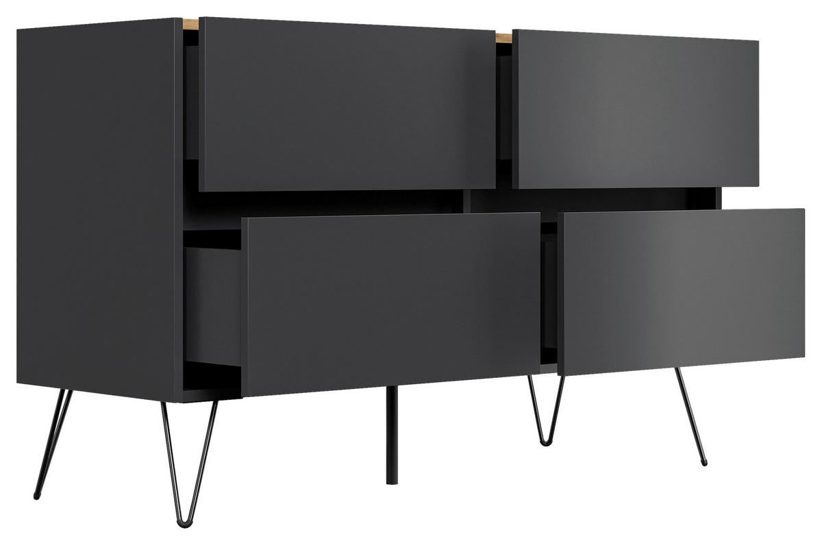 Sideboard Posseik Industrial Graphit/Eichefarben B: 119 cm - Eichefarben/Schwarz, Design, Holzwerkstoff (119/75/42cm) - MID.YOU