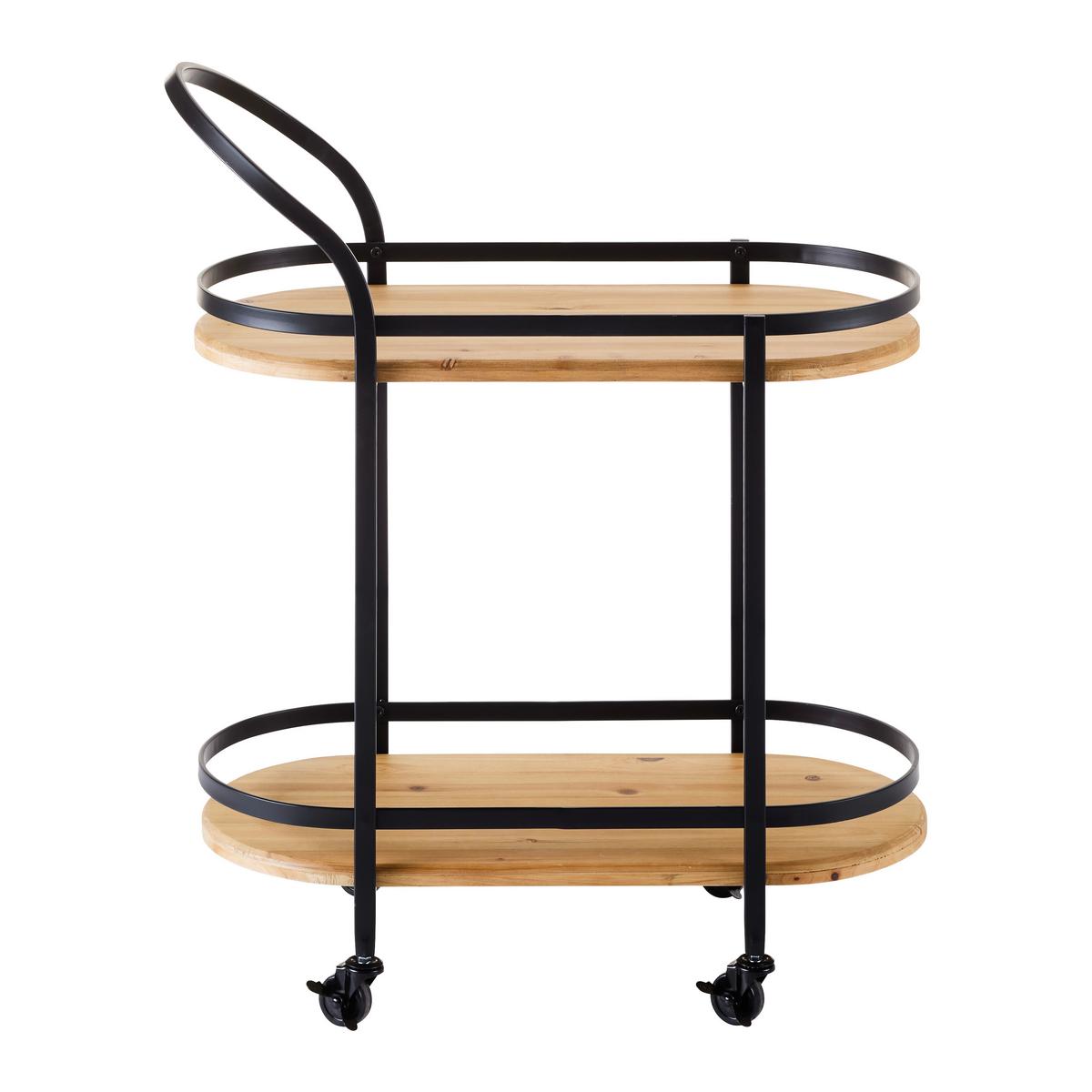 Servírovací vozík JOLANDA - černá/přírodní barvy, Moderní, kov/dřevo (70/86/35cm) - Bessagi Home