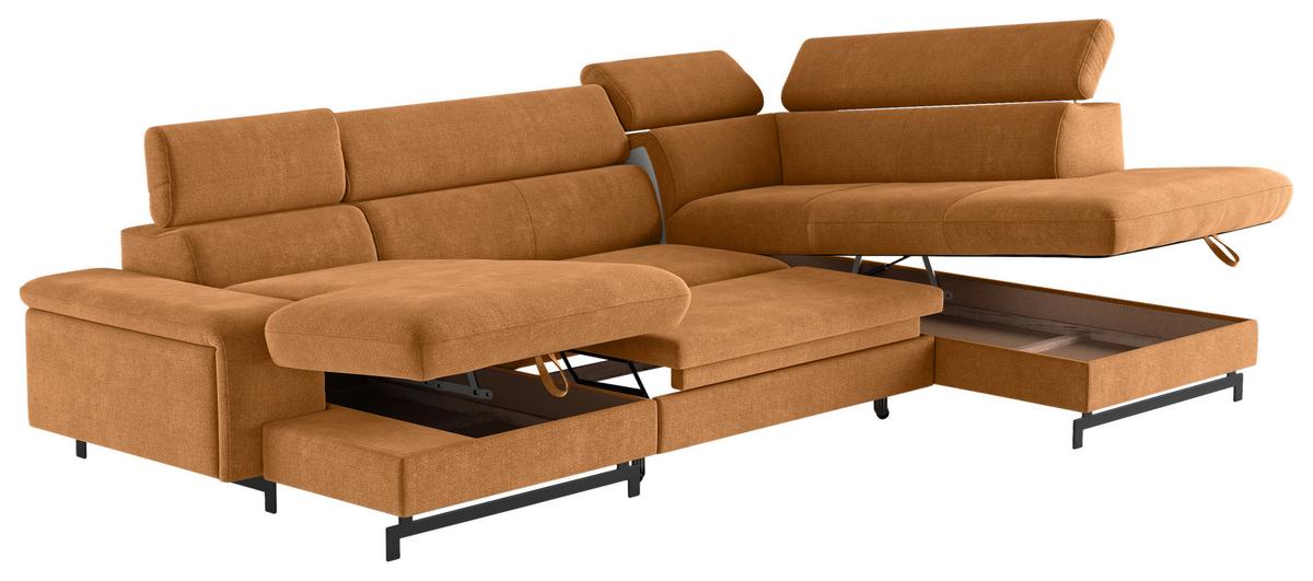 Wohnlandschaft mit Bettkasten Emma Cognac - Cognac/Schwarz, Textil (165/328/215cm) - MID.YOU