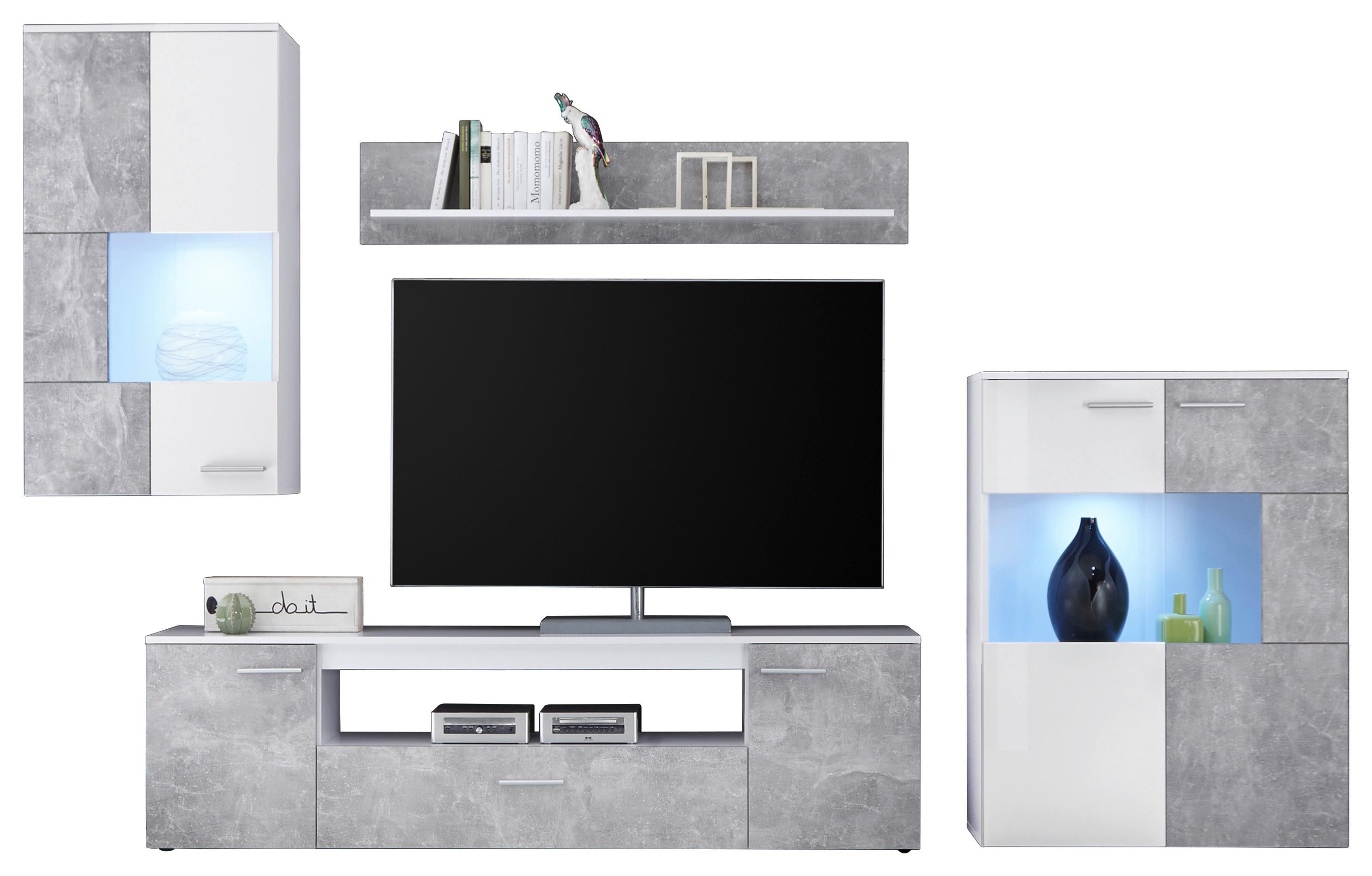 Vitrinkombináció Vulcan - fehér/szürke, Modern, faalapú anyag/Üveg (265-295/194/40cm) - Best Price