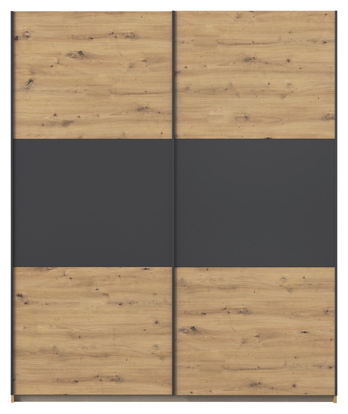 Schwebetürenschrank Neo Grau Eiche Artisan Dekor - Alufarben/Eiche Artisan, MODERN, Holzwerkstoff (175/210/59cm) - Rauch Möbel