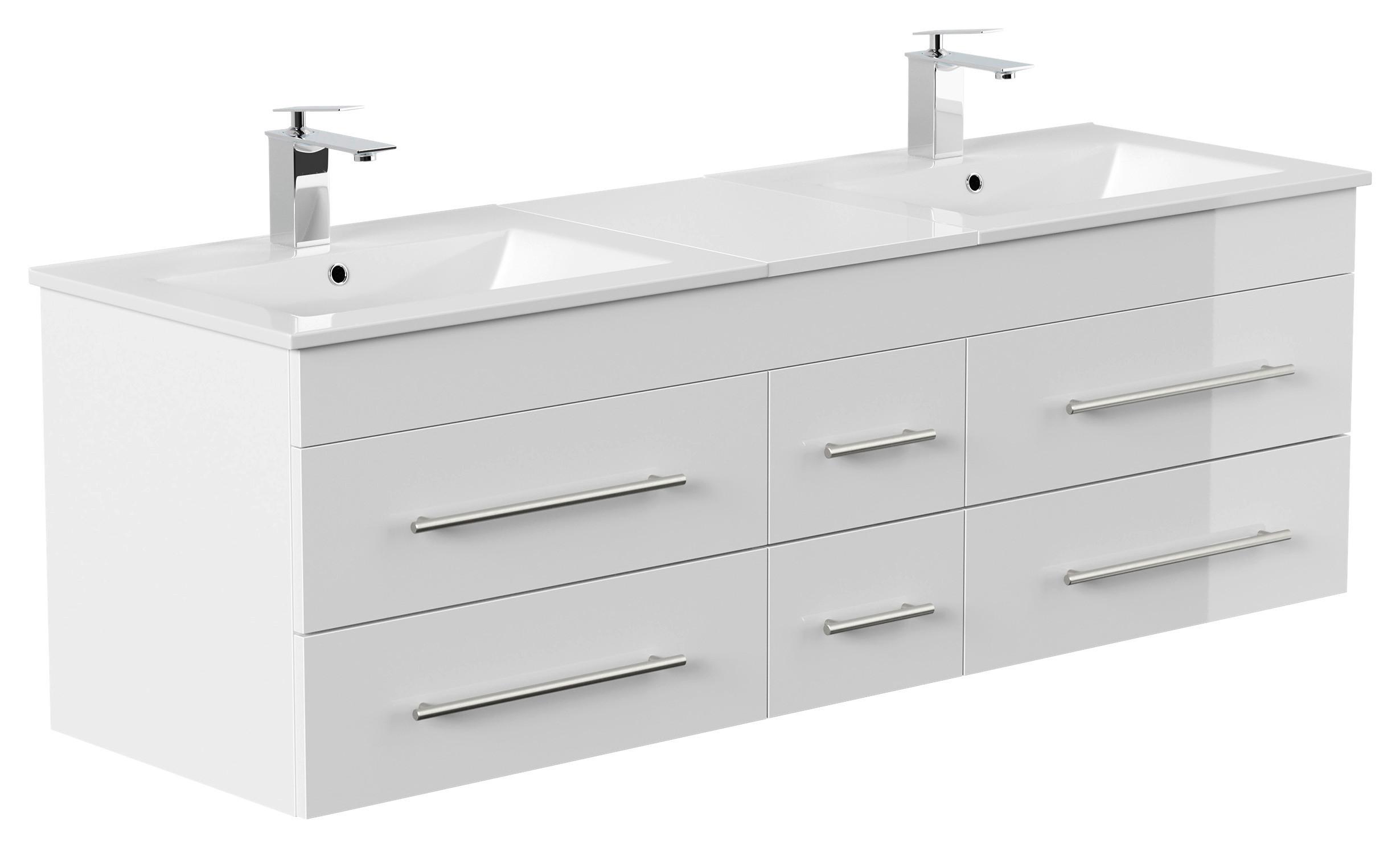 WASCHTISCHKOMBI Nero XL, Weiß HG B: 153 cm - Weiß Hochglanz/Weiß, Basics, Keramik/Holzwerkstoff (153cm) - MID.YOU