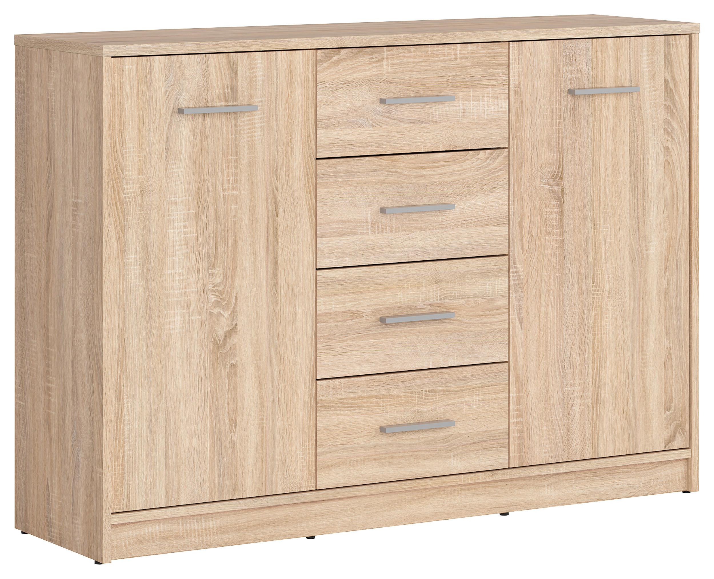 Kommode Nepo Plus Chest Of Drawers - Schwarz/Sonoma Eiche, Design, Holzwerkstoff (118,5/84/34cm)