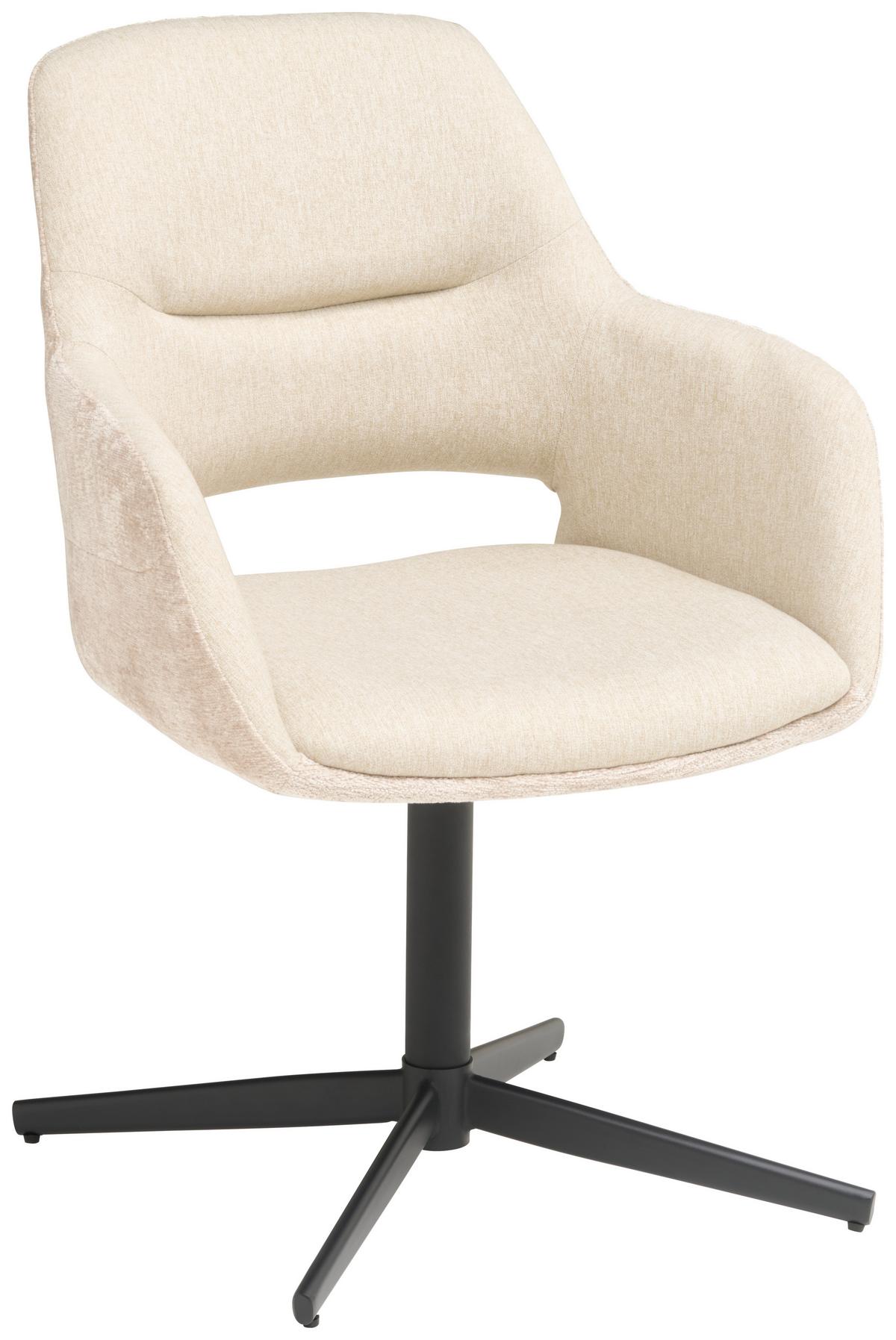 Armlehnstuhl Kaan Chenille Beige, B: 61 Cm - Beige/Schwarz, KONVENTIONELL, Textil/Metall (61/85/63cm) - MID.YOU