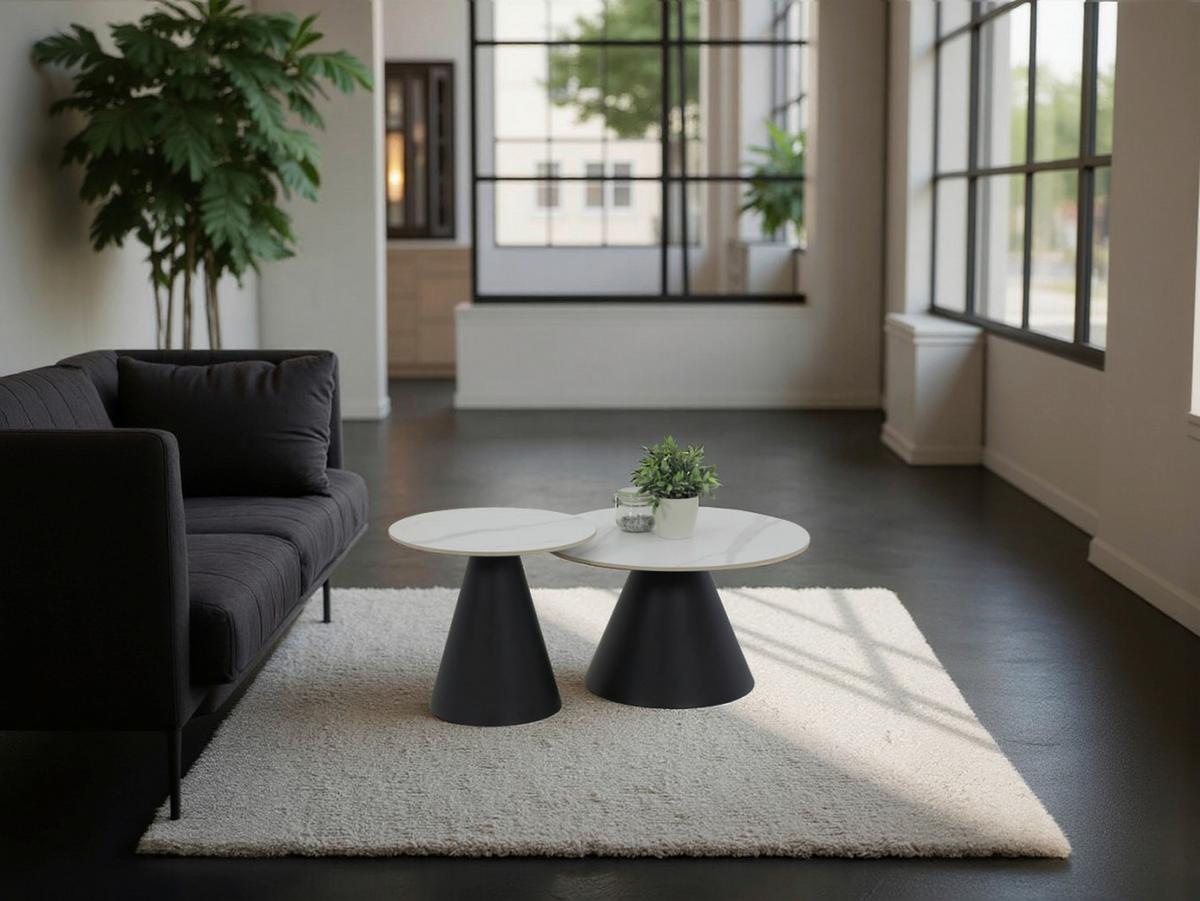 Couchtischset Dustin Schwarz, Weiß D:70/50 - Schwarz/Weiß, Design, Stein/Metall (70/50/40/46/70/50cm) - Livetastic