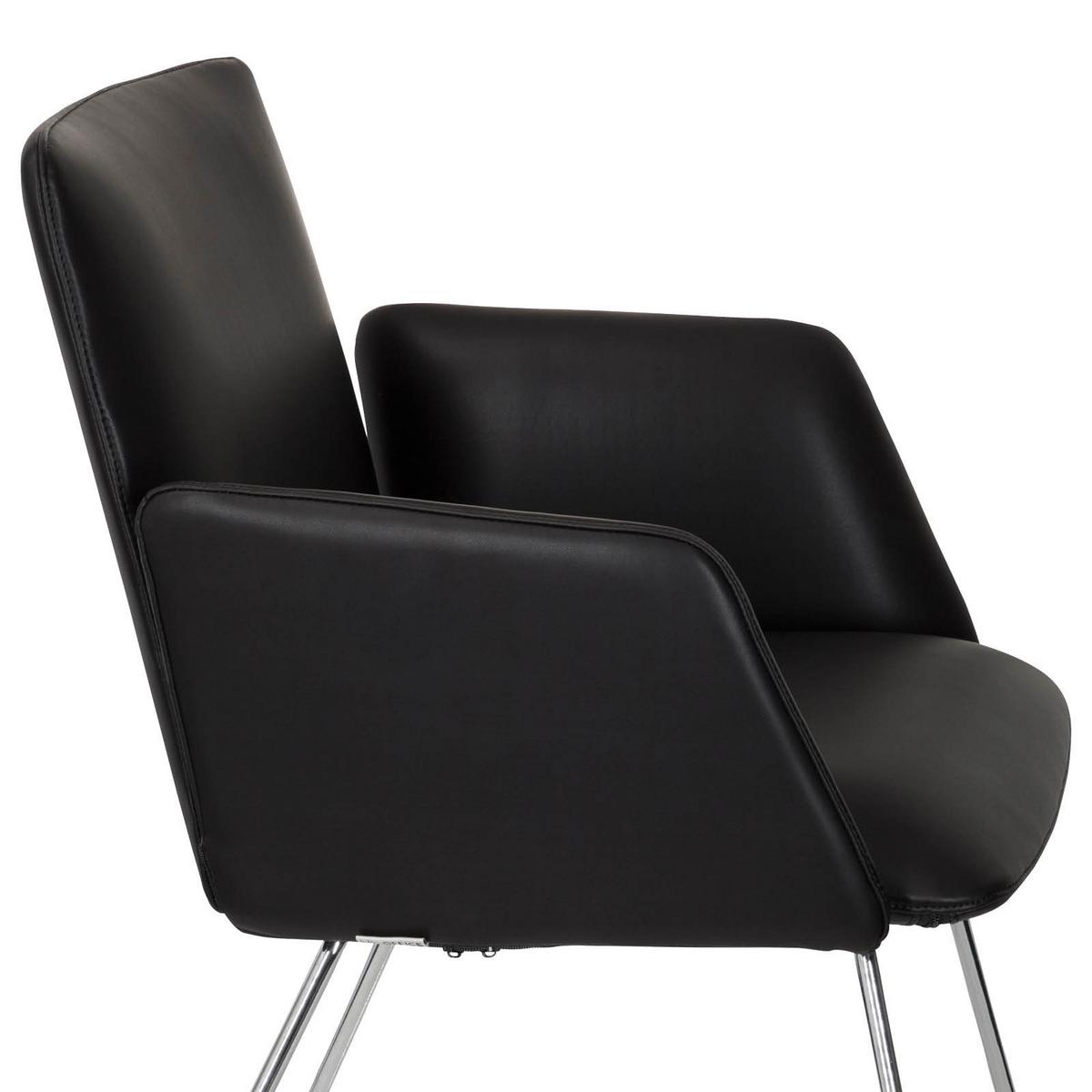 Besucherstuhl Designia V Lederlook Schwarz Bis 120kg - Chromfarben/Schwarz, MODERN, Textil/Metall (58/80/62cm) - MID.YOU