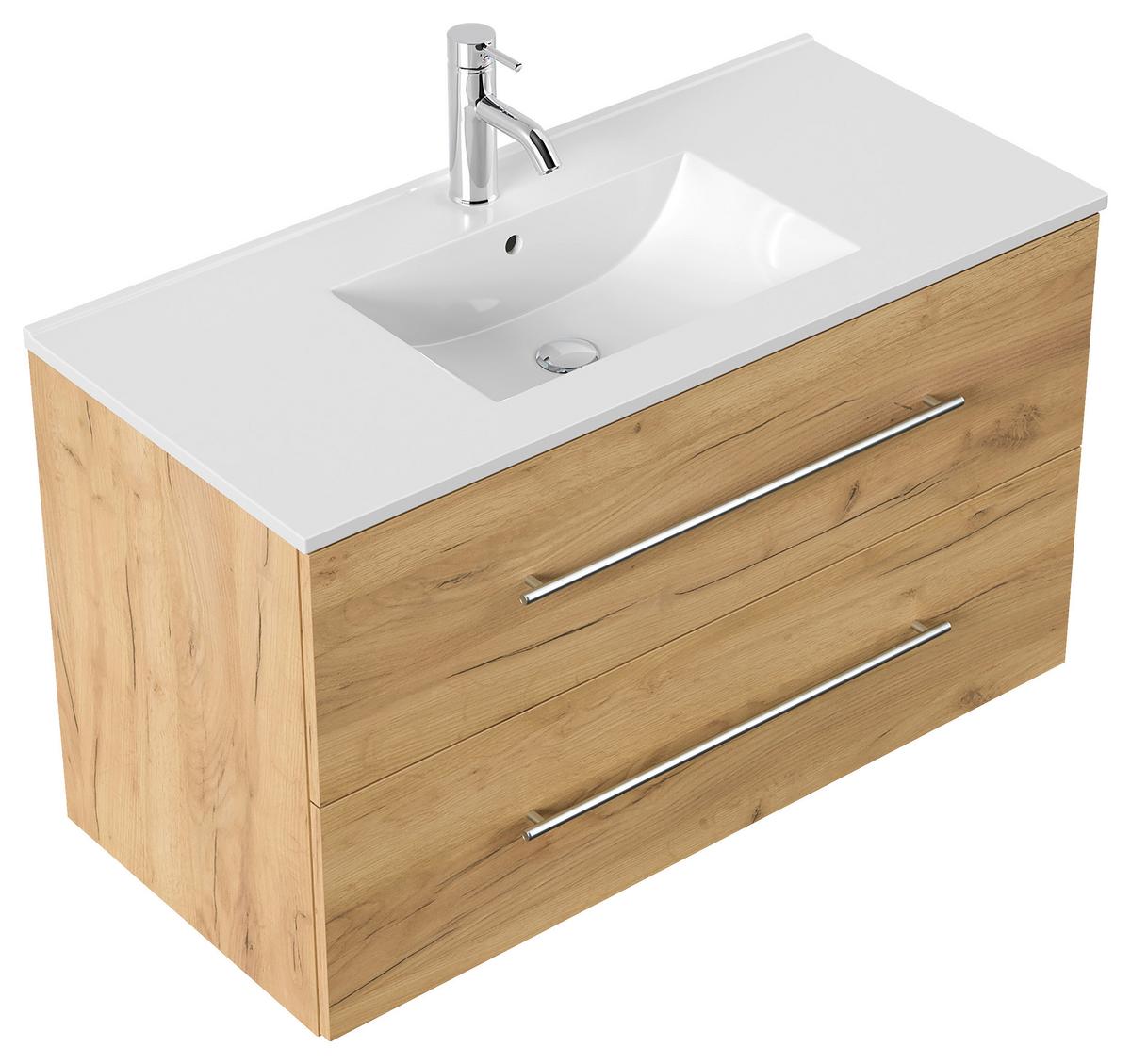 WASCHTISCHKOMBI Homeline, Weiß HG B: 101cm - Eichefarben/Weiß, Basics, Keramik/Holzwerkstoff (101cm) - MID.YOU