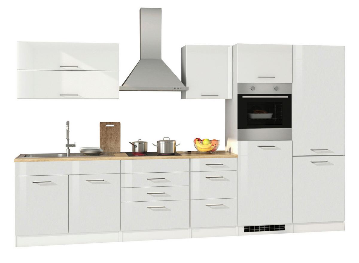 Küchenzeile Mailand M. Geräten 350 Cm Weiß Hochglanz - Weiß Hochglanz/Eichefarben, Basics, Holzwerkstoff (350cm) - Held