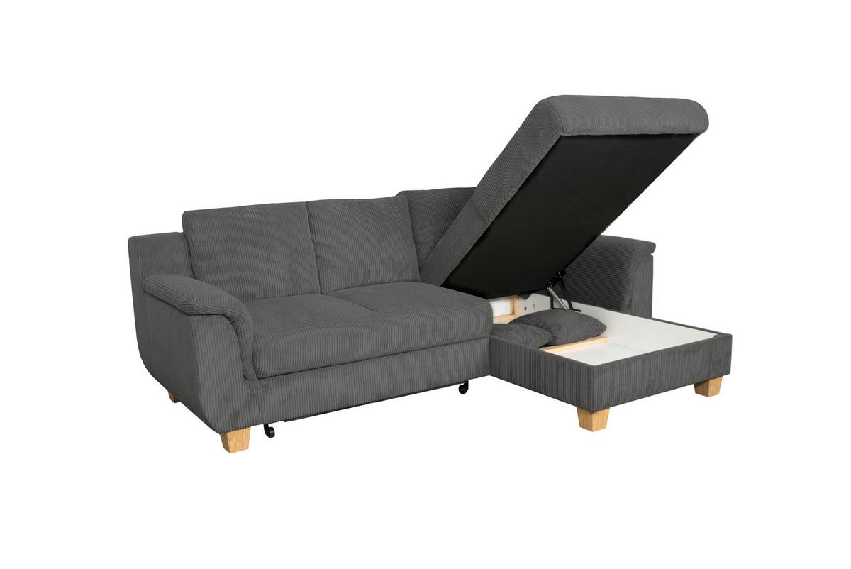 Ecksofa mit Schlaffunktion & Bettkasten Alex Dunkelgrau - Dunkelgrau/Naturfarben, MODERN, Textil (246/156cm)