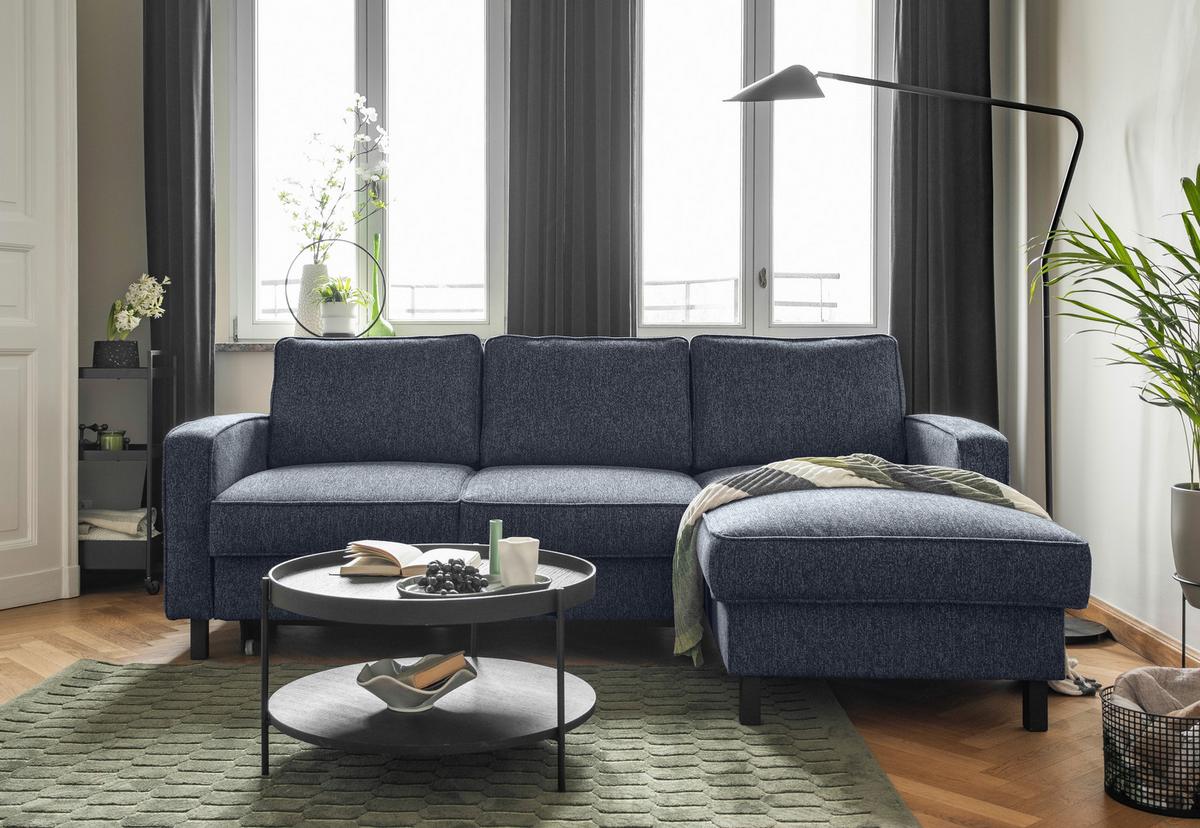 Ecksofa Molly Dunkelblau S: 228x148 cm - Schwarz/Dunkelblau, Textil (228/148cm) - MID.YOU