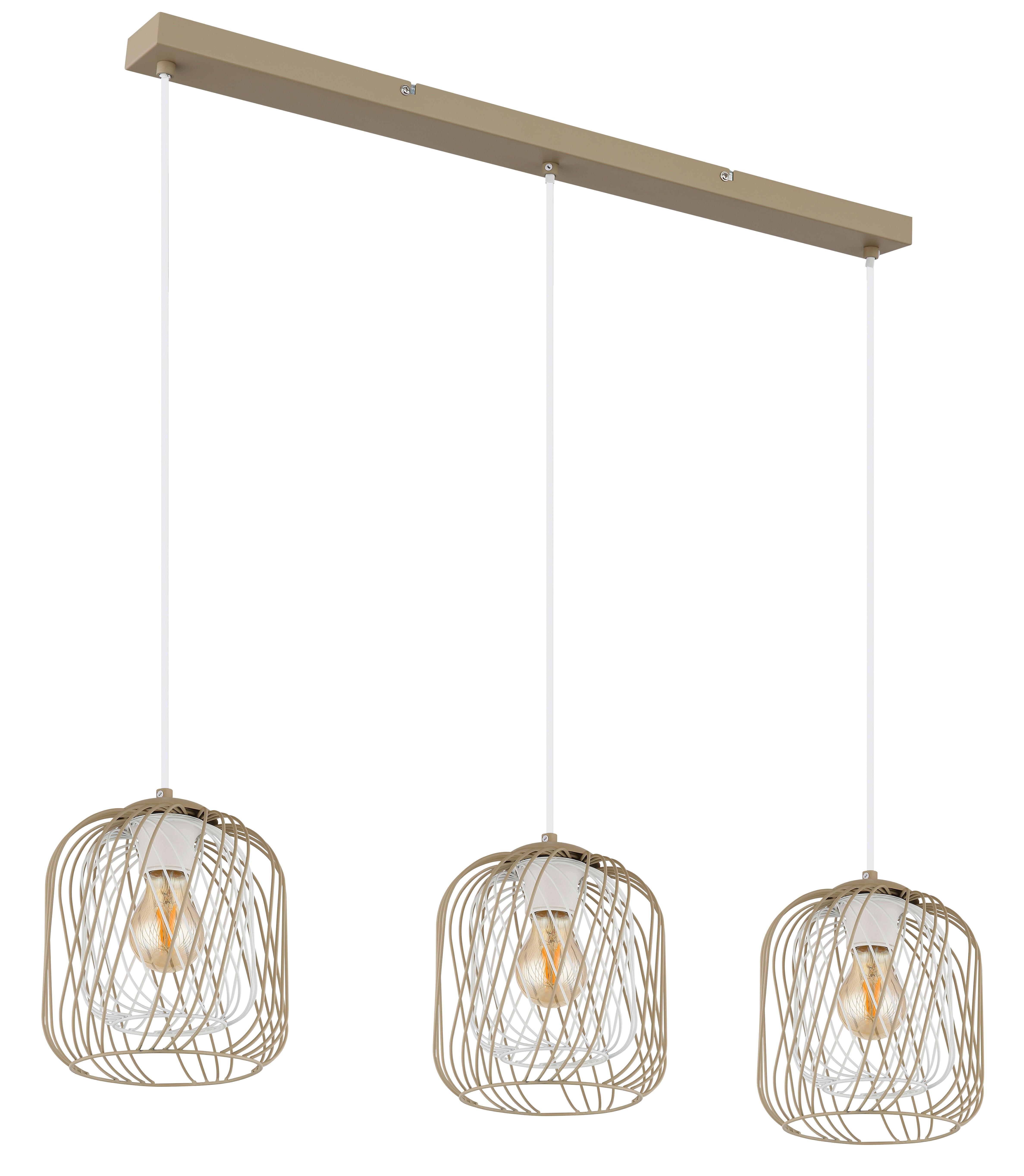 Hängeleuchte Dichti Creme Weiß Sandfarben L: 84 cm - Sandfarben/Creme, Basics, Kunststoff/Metall (84/18/150cm) - Globo