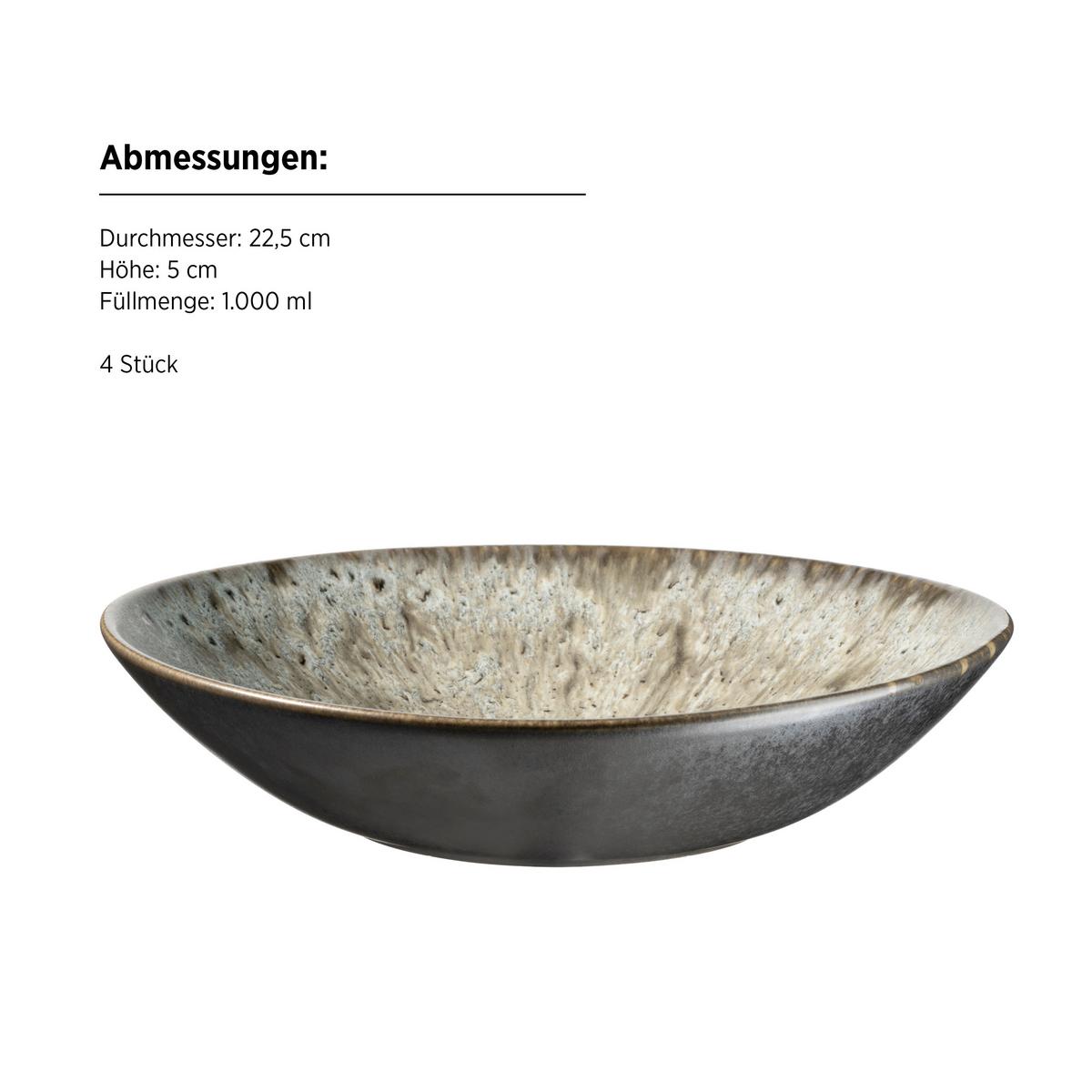 Suppentellerset Carellia Steinzeug, Grau, 4-teilig - Grau, Basics, Keramik (22,5/5cm) - Mäser