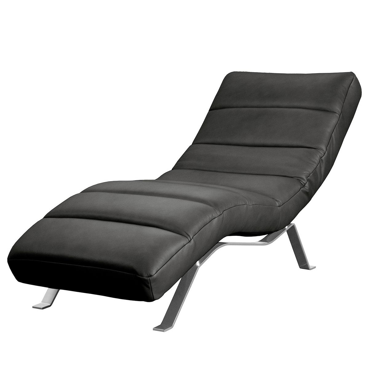 Relaxliege Swing Silver Schwarz B: 65 cm - Silberfarben/Schwarz, Design, Leder (65/65-95/171cm) - Livetastic