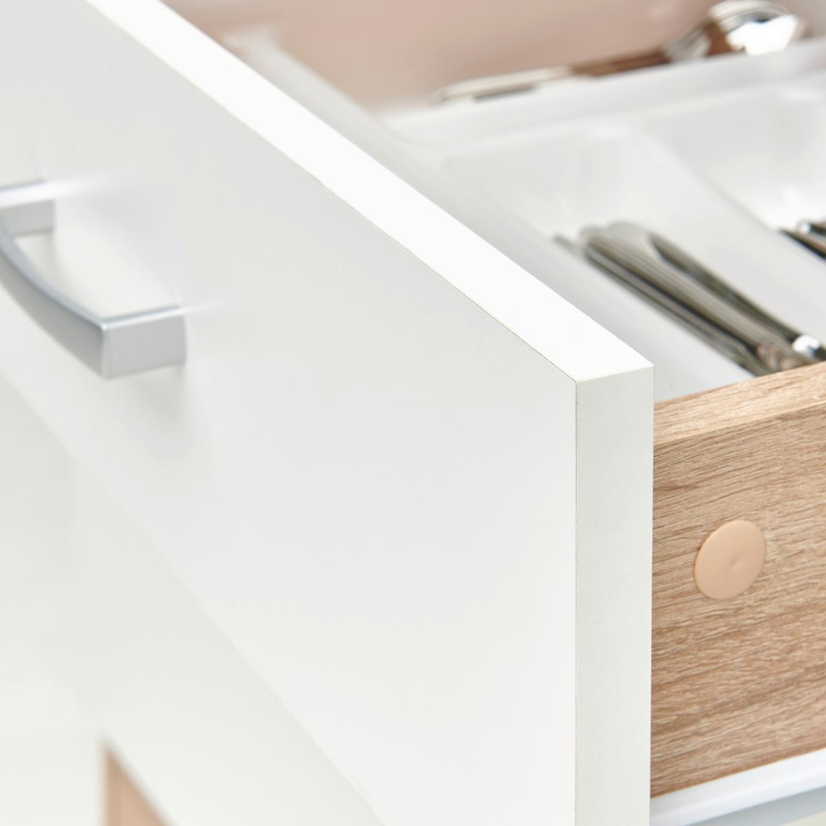 Küchenzeile Economy mit Geräten 270 cm Weiß/Eiche Dekor Modern - Eichefarben/Weiß, Basics, Holzwerkstoff (270cm) - Respekta