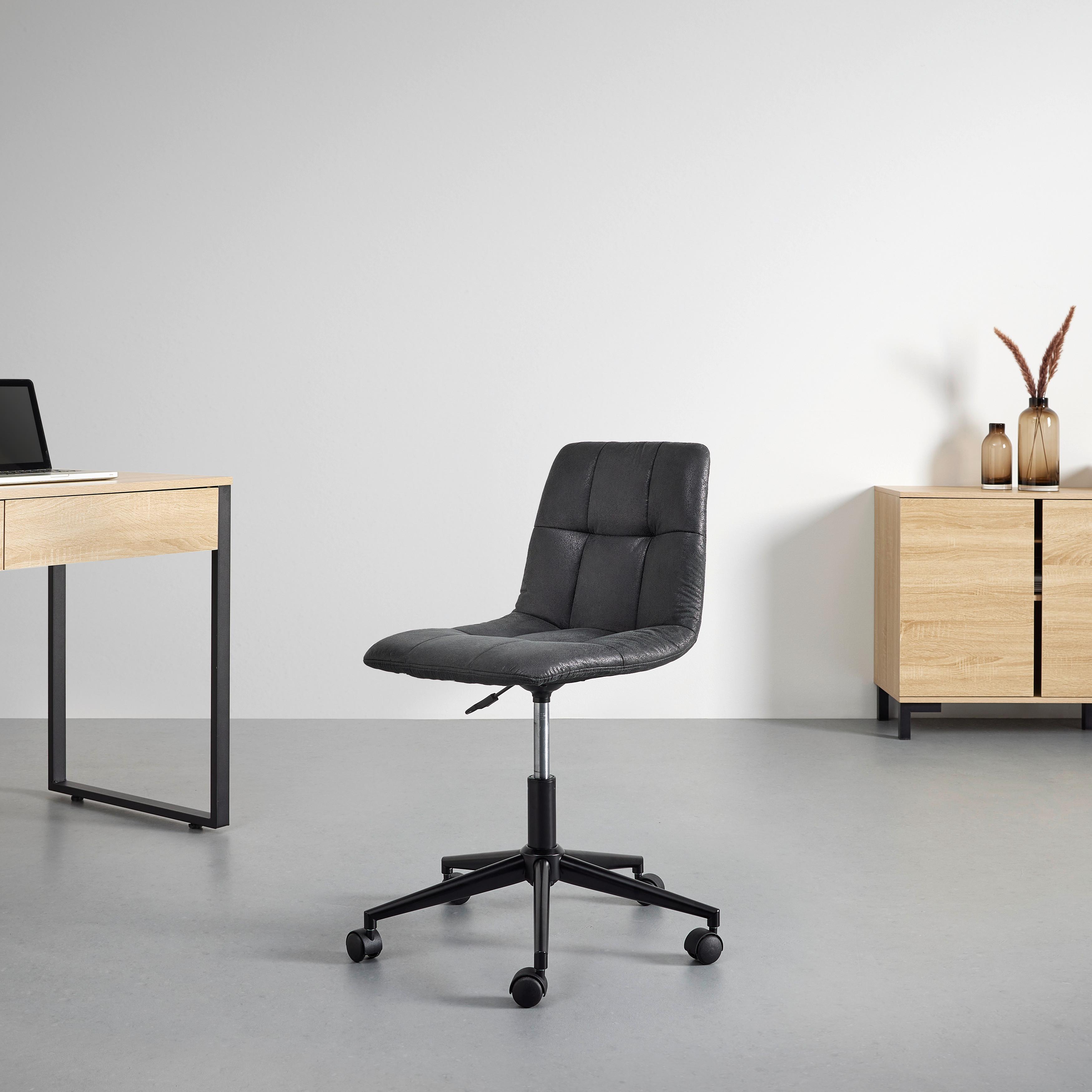 Otočná stolička CLELIE tmavosivá - čierna/tmavosivá, Modern, kov/drevo (45/79-89/57cm) - Bessagi Home