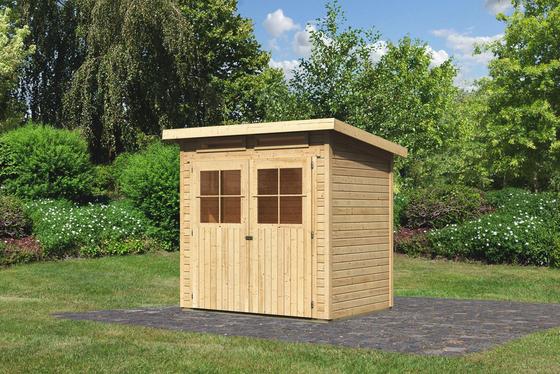 Naturfarbenes Gartenhaus aus Fichte mit Pultdach Gartenhaus mit Pultdach