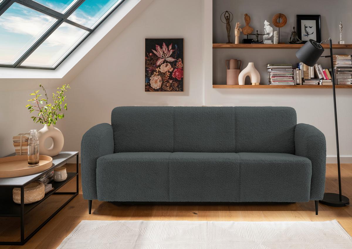 3-Sitzer-Sofa Marone Anthrazit Teddystoff - Anthrazit/Schwarz, MODERN, Textil (180/76/90cm) - Livetastic