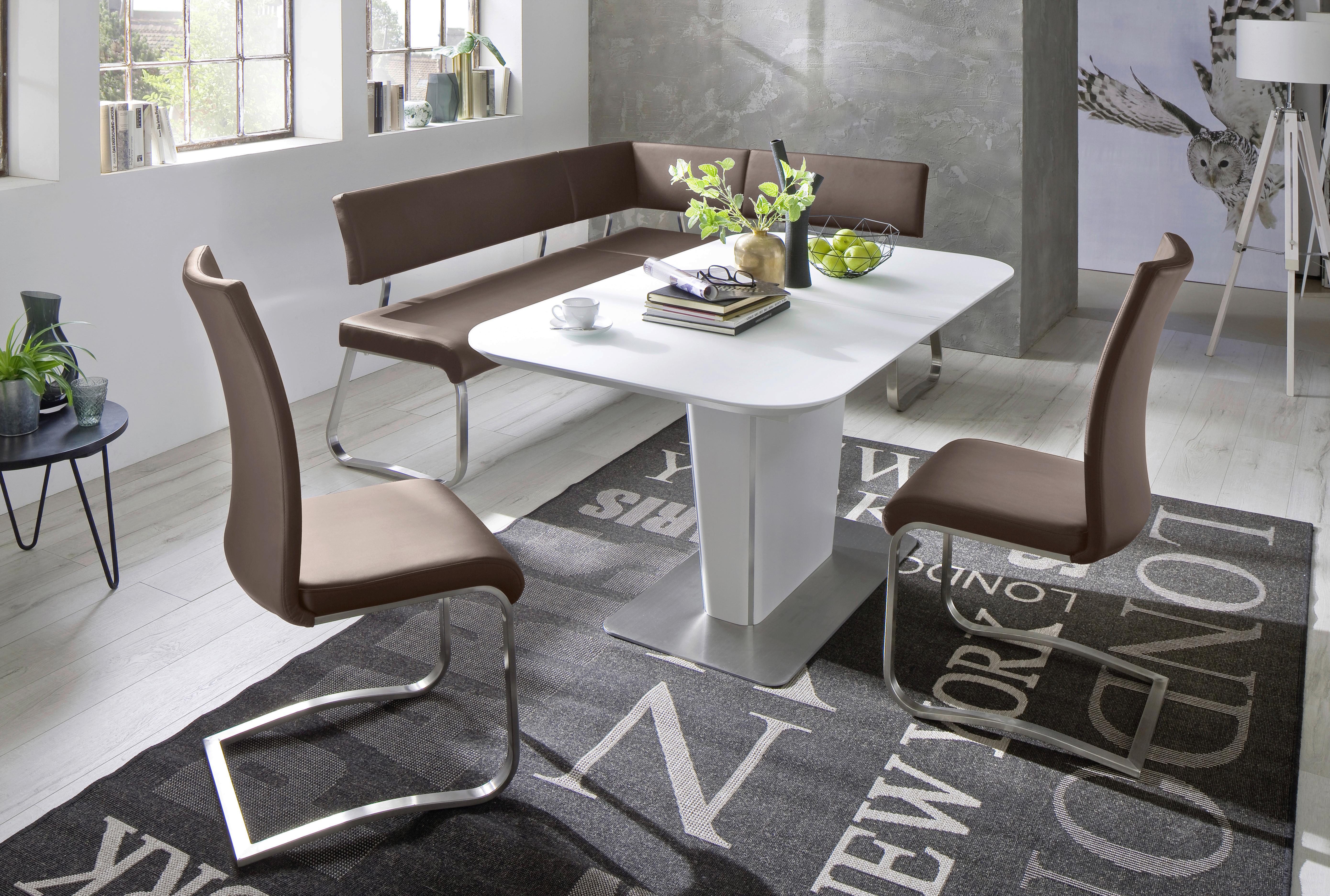 Eckbank Braun Echtleder Arco 200x150 cm - Edelstahlfarben/Braun, Design, Leder/Metall (200/150cm) - Livetastic