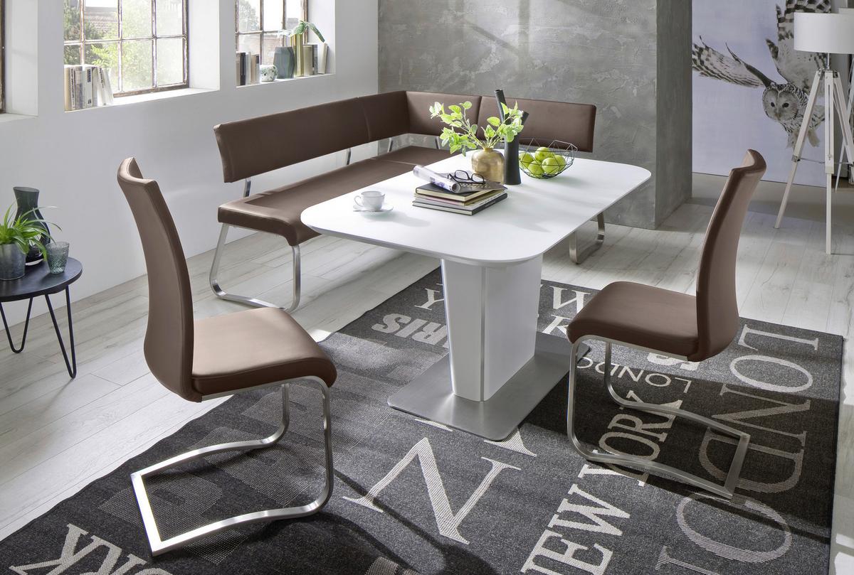 Eckbank Braun Lederlook Arco 200x150 cm - Edelstahlfarben/Braun, Design, Textil/Metall (200/150cm) - Livetastic