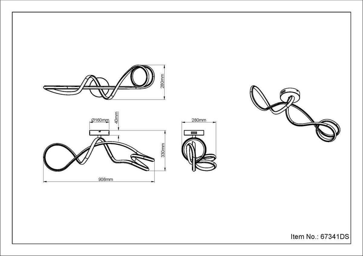LED-DECKENLEUCHTE 67341DS SWIRL - Klar/Schwarz, Design, Kunststoff/Metall (90,8/28/33cm) - Globo