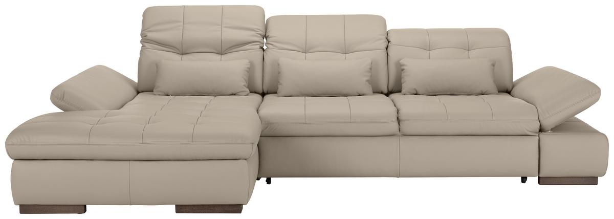 Rohová sedačka SANFINO, ľavá, svetlosivá pravá koža - svetlosivá/chrómová, Konventionell, kov/koža (199/79-96/305cm) - Premium Living