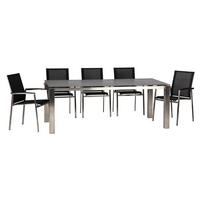 Gartengarnitur Auris 7-Teilig Metall/Kunststoff mit Kissen - Edelstahlfarben/Grau, Basics, Keramik/Kunststoff (200/75/100cm) - Acamp