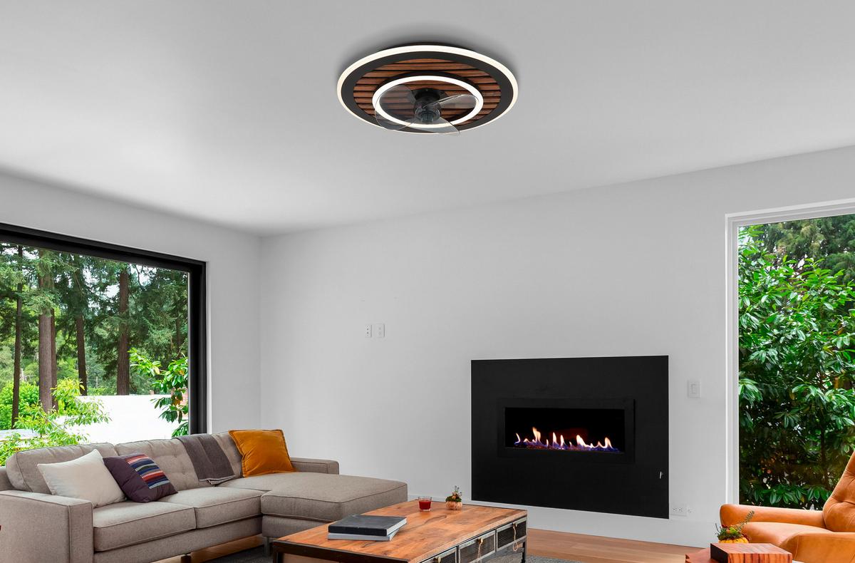 Deckenventilator Trevino Opal Schwarz Braun Grau D:49cm - Dunkelbraun/Opal, KONVENTIONELL, Kunststoff/Metall (49/13cm) - Globo