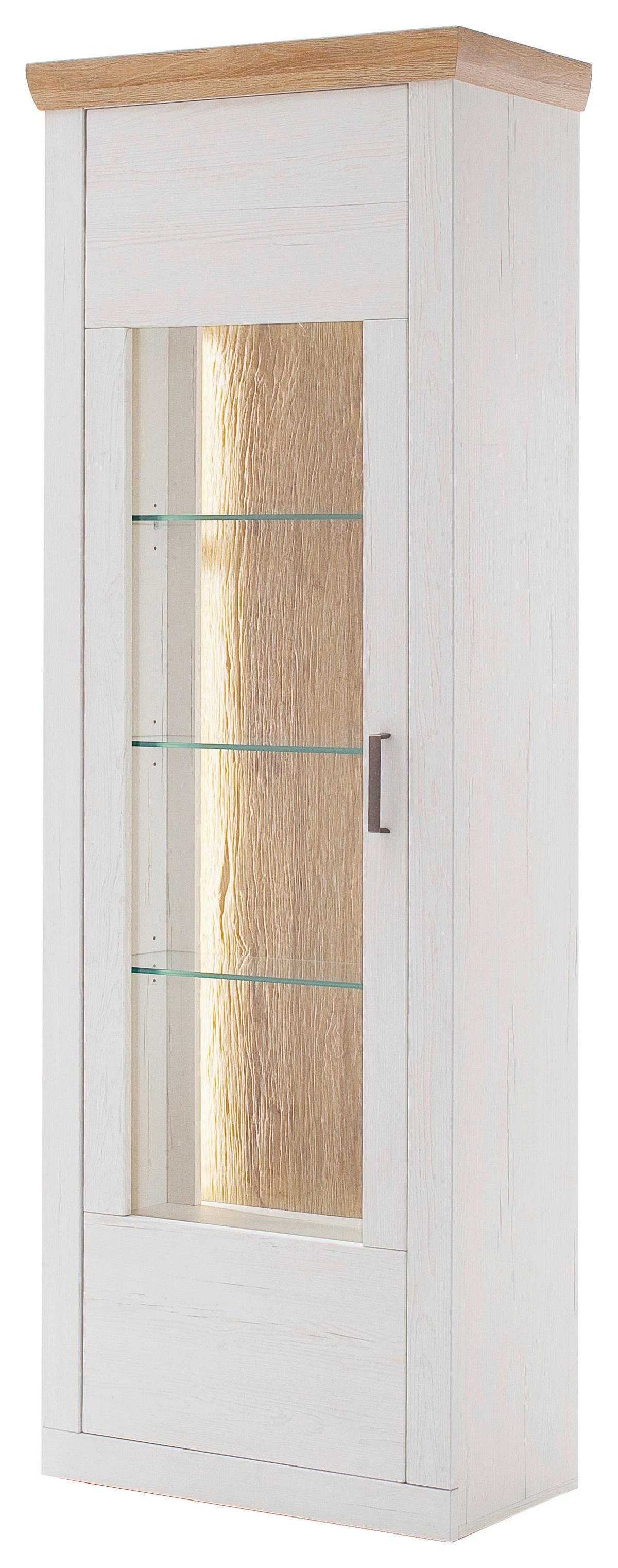 Vitrine Madrid B: 71 cm Eichefarben/Pinienfarben - Eichefarben/Schwarz, Design, Glas/Holzwerkstoff (71/205/40cm) - MID.YOU