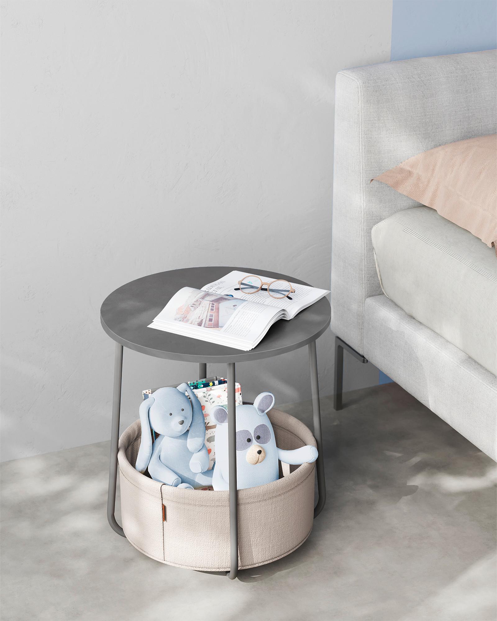 Beistelltisch mit Korb Grau, Weiß - Weiß/Grau, Design, Holz/Textil (45/45/51cm) - Boxxx