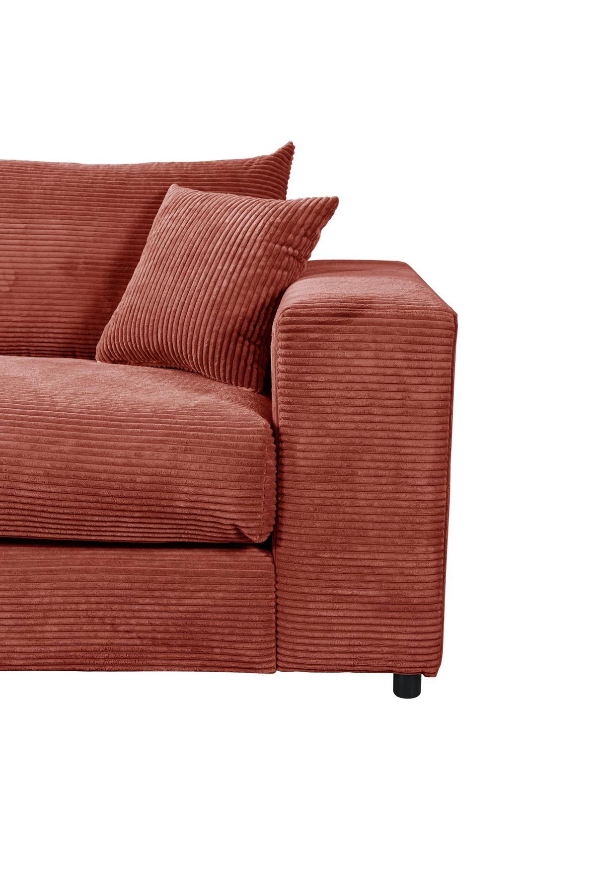 Ecksofa Funny S Links mit Hocker, Terracotta B: 265 cm - Terracotta/Schwarz, Basics, Textil (180/265cm) - Livetastic