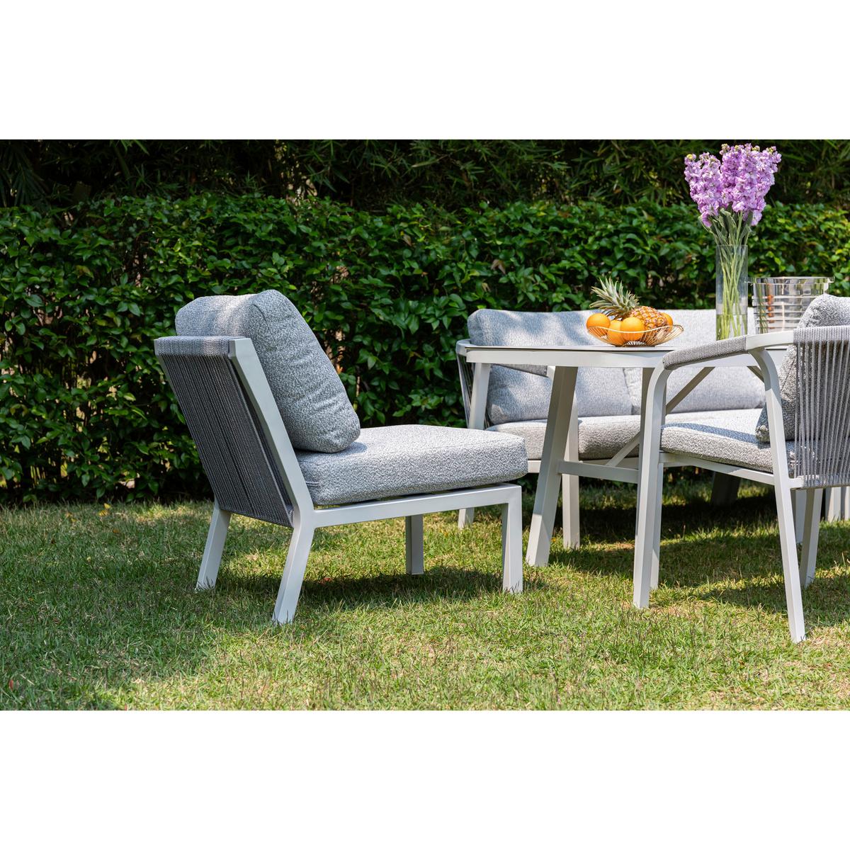 DINING-LOUNGESET HARVEY XL - Weiß/Grau, MODERN, Glas/Textil - Gardenson