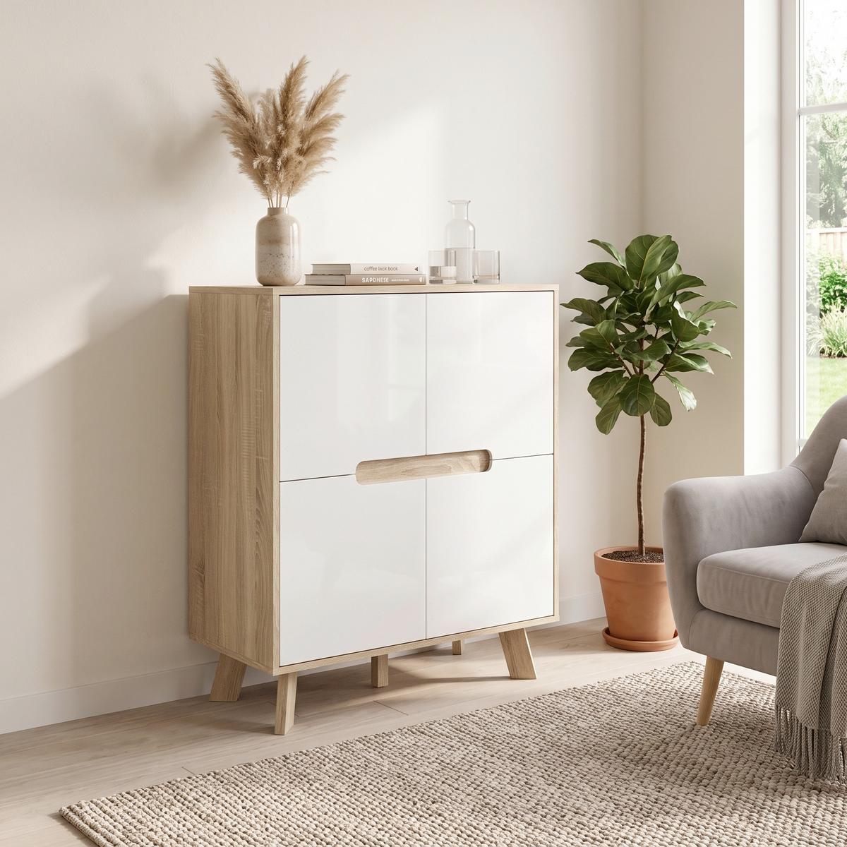 KOMMODE Weiß, Naturfarben B: 80cm - Naturfarben/Weiß, Design, Holzwerkstoff (80/102/40cm) - Livetastic
