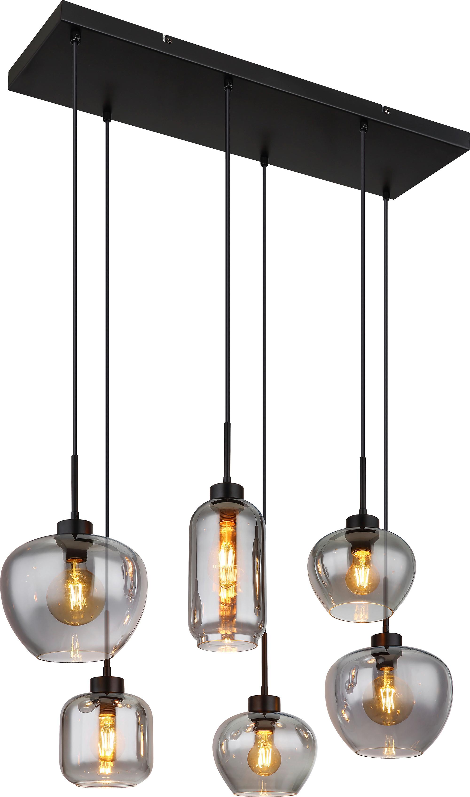 Hängeleuchte Kathrin H: 120 Cm 6-Flammig Höhenverstellbar - Schwarz, ROMANTIK / LANDHAUS, Glas/Metall (87/43/120cm) - James Wood