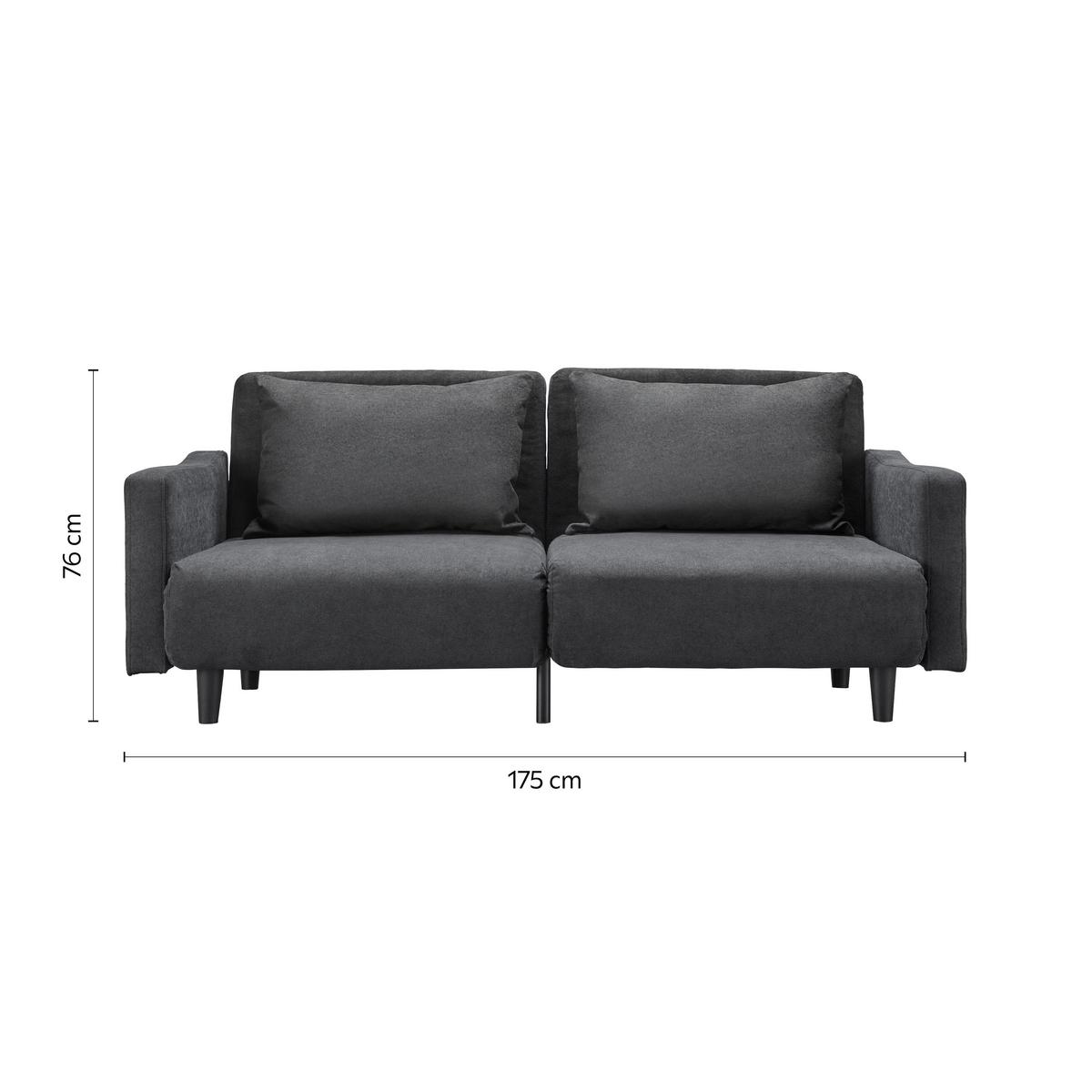 Malá rozkladacia pohovka SANDRO tmavosivá - čierna/tmavosivá, Modern, drevo/textil (175/76/89cm) - Bessagi Home
