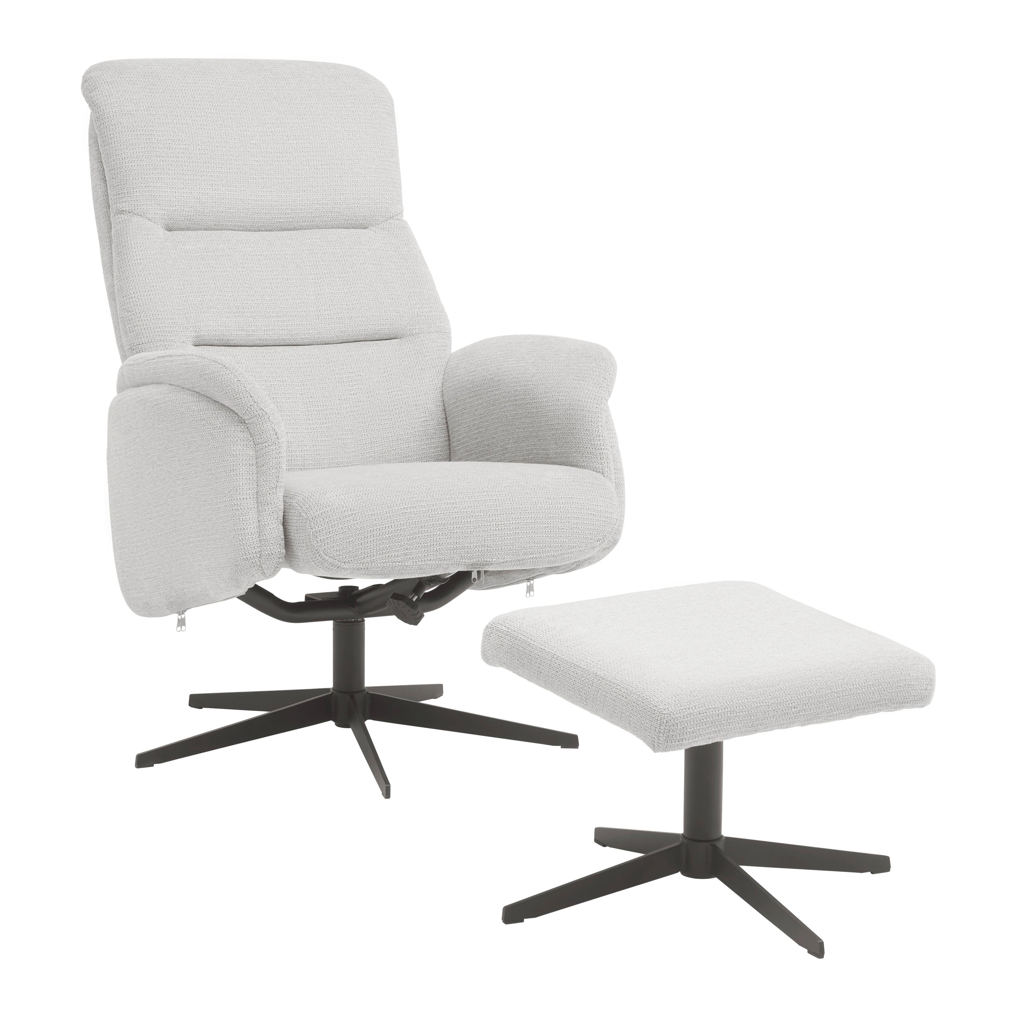 Relaxačné křeslo STAR, sv.šedý manšestr, s taburetem - černá/světle šedá, Moderní, kov/textil (72/105-94/91-114cm) - Mömax
